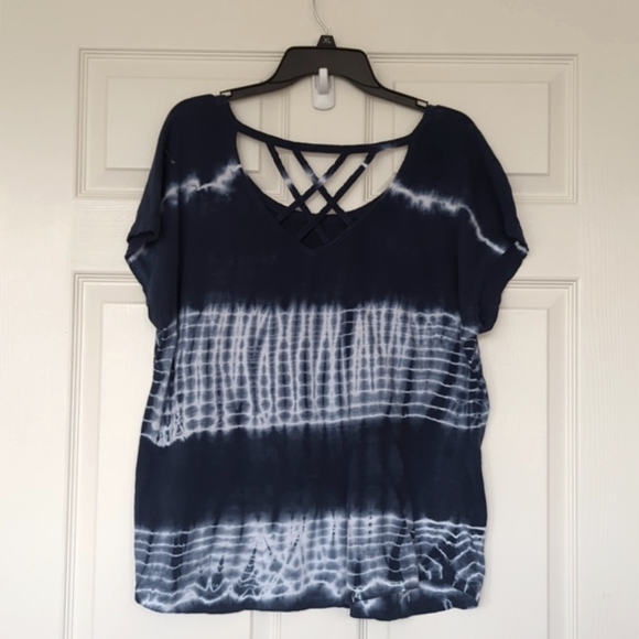 Lane Bryant Blue & White Tie Dyed Strappy T Shirt Top Size 14/16 - Picture 3 of 6
